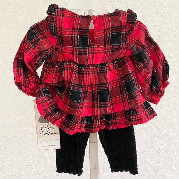 Rare Editions Baby Girls Red Plaid Ruffled Top & Knit Leggings Sz 6-9M Holiday - Picture 4 of 5